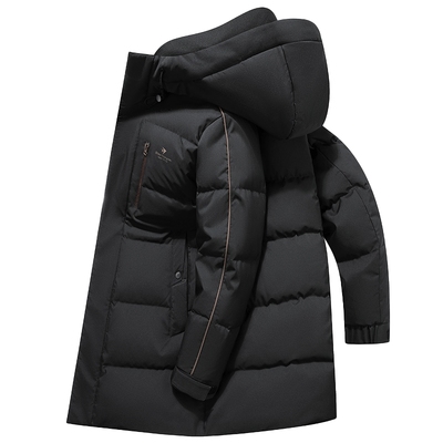 鸭鸭时尚连帽立领中长款羽绒服