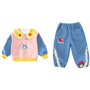 女童春装巨好看套装小女孩娃娃领休闲卫衣两件套女宝宝公主衣服秋