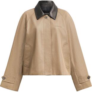【新款】COACH/蔻驰奥莱女士SWING皮革领翻领短款风衣外套秋季
