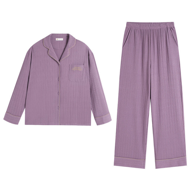 春秋季纯棉情侣开衫款家居服套装