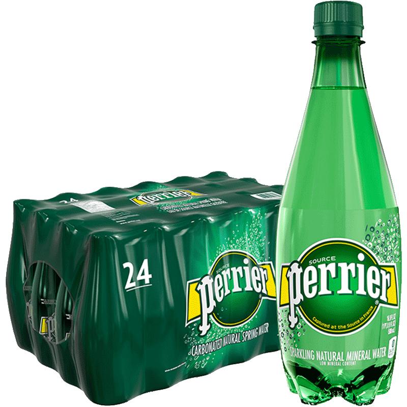 【自营】Perrier巴黎水含气天然矿泉水气泡水塑料瓶500ml*24瓶