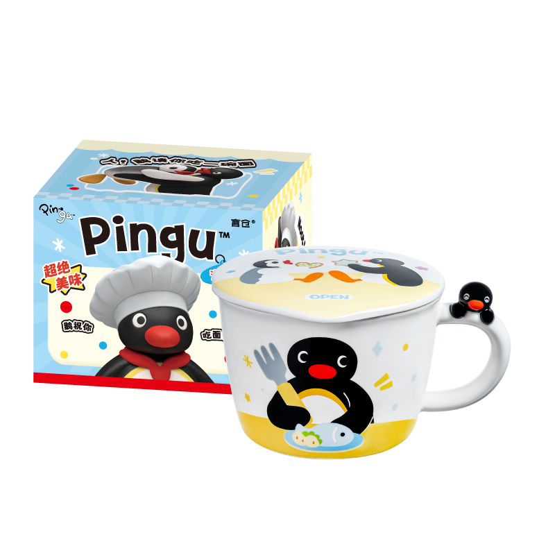 言仓Pingu泡面碗企鹅卡通可爱带手柄陶瓷餐具创意礼品生日礼物