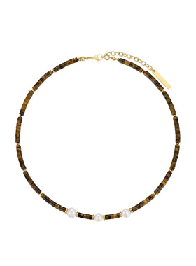 天然石串珠女三颗珍珠项链