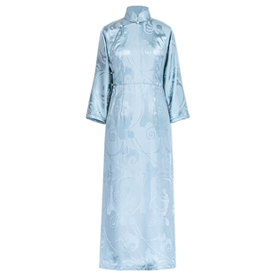 蓝玫绮韵丨一城风絮丨提花缎新中式国风改良长袖盘扣旗袍袄裤