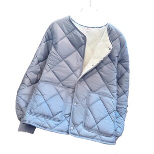 冬天羽绒棉衣服中老年女大码加绒加厚宽松长袖妈妈圆领外套保暖棉