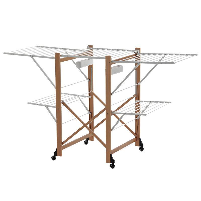 利快实木晾衣架意大利进口轻奢加粗可折叠别墅落地大阳台室内家用