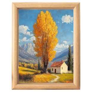 秋天的村庄木质相框摆台梵高风格秋日山居风景装饰画客厅沙发画框
