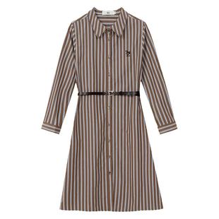 末未MIIWII24春气质连衣裙短袖条纹衬衫裙子全棉早秋穿搭L241205