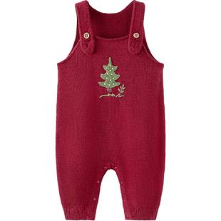 babylove婴儿背带裤秋冬针织裤子羊毛宝宝外出连体长裤浮翠流丹