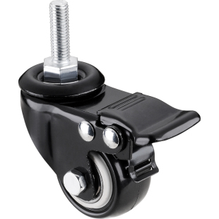 黑色双轴承重型脚轮万向轮丝杆轮子带刹车手推衣架货车滑轮2/3寸