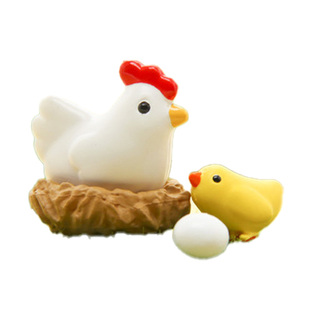 多肉花盆栽装饰微景观动物可爱卡通小鸡一家母鸡公鸡迷你摆件