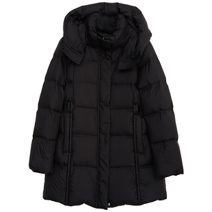 Lavinia黑色中长款羽绒服女2025冬季新款连帽立领白鸭绒保暖外套