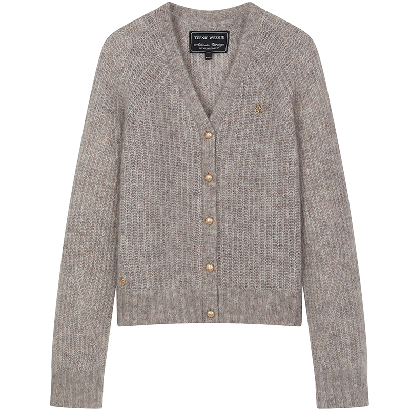 TeenieWeenie小熊女装毛针织衫2025秋冬新款简约气质V领针织开衫