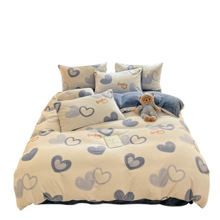 冬季加厚牛奶绒床上四件套2025新款法兰珊瑚绒床单加绒被套三件套