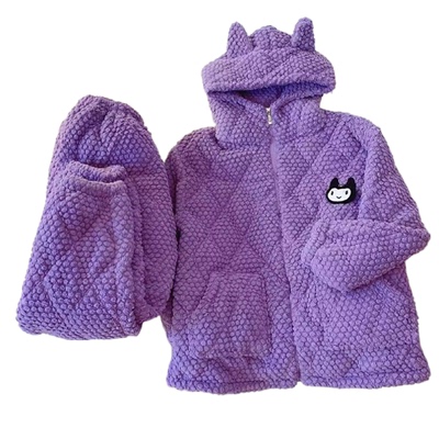 库洛米睡衣女珊瑚绒夹棉睡衣套装