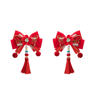 古风小女孩新年飘带发饰2026年春节儿童汉服头饰宝宝红色拜年对夹