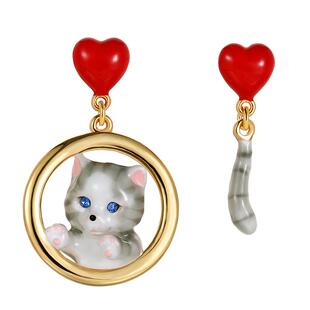 JuicyGrape可爱猫耳钉特别设计感小众耳饰不对称红心猫咪耳环女