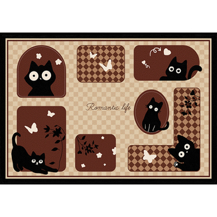 客厅地毯防水沙发茶几毯中古卡通风床前毯子卧室地垫免洗可擦垫子