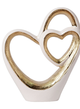 爱心陶瓷双环金边客厅摆件