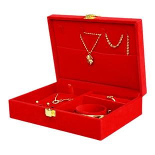 结婚三金礼盒红色绒布喜庆嫁妆五金首饰盒耳钉戒指项链手镯套装盒