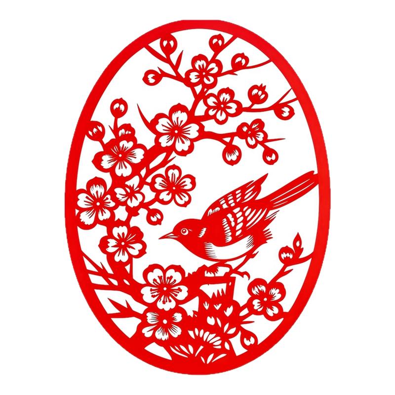 剪纸喜鹊登梅玻璃贴墙贴背胶自粘新春喜上眉梢玻璃窗花装饰贴纸画