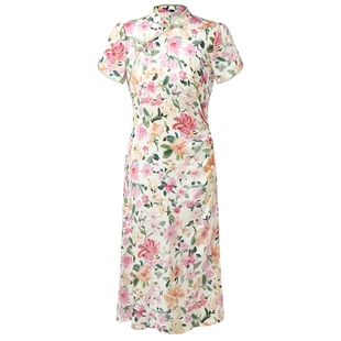 歌莉娅真丝旗袍女夏2025新款桑蚕丝新中式国风盘扣绝美优雅连衣裙