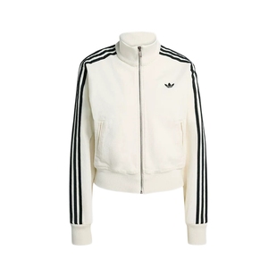 adidas阿迪达斯三叶草牛仔夹克2026春女立领三条纹针织外套KD2892