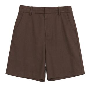 谜底短裤女士秋季新品通勤风简约时尚靴裤直筒裤子243MK1094