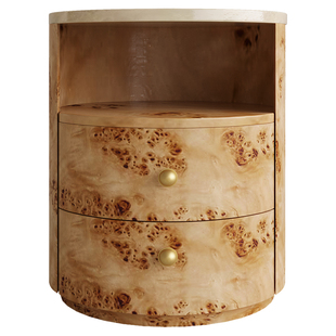 PAULJOHN设计师款极简圆形床头柜卧室储物费老钱风收纳柜斗柜新款