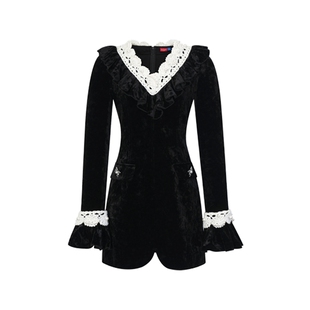 lefame拉飞姆荷叶边民俗摩登显瘦修身连衣裙