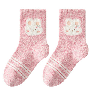 卡拉美拉女童秋冬袜子加绒加厚珊瑚绒地板袜可爱童袜女孩宝宝中筒