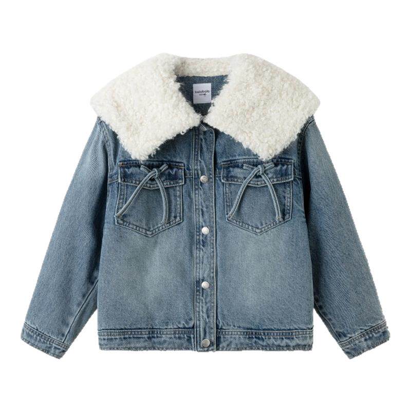 巴拉巴拉棉服女童牛仔外套拼接潮