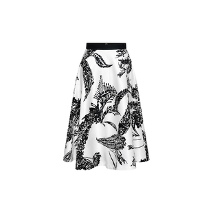 MummyCat下蛋喵26新品【墨上生花】赫本风优雅水墨印花大摆半身裙