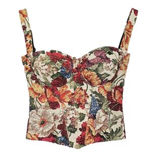 莫奈花园提花碎花外穿鱼骨胸衣钢圈背心吊带短款上衣打底内搭抹胸