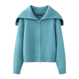 拉夏贝尔/La Chapelle慵懒风海军领针织衫女冬季新款宽松毛衣上衣