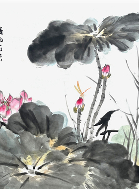 本人手绘国画荷花代画作品