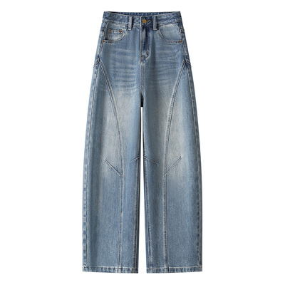 韩式阔腿弯刀牛仔裤女高腰镰刀裤