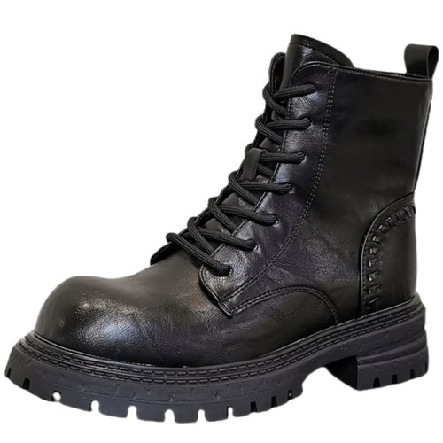 厚底增高马丁靴女2025新款秋冬加绒英伦风短靴复古百搭系带机车靴