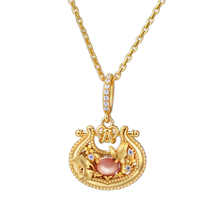 如愿原创新中式拉丝蝴蝶同心锁项链粉贝小众轻奢锁骨链生日礼物女