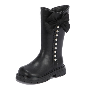 舞玛女童靴子儿童长筒靴2025新款冬季女宝加绒真皮高筒防滑大棉鞋