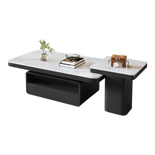 轻奢高级感小户型茶几客厅家用2025新款奶油风长方形岩板茶几组合