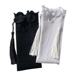 新中式国风旗袍盘扣流苏袜子女ins潮个性小众设计黑白复古中筒袜