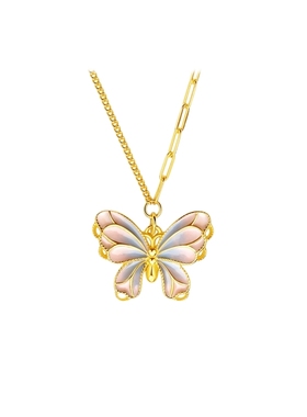 周六福蝴蝶结项链女珍珠链坠S925银黄金色小众百搭圣诞礼物送女友