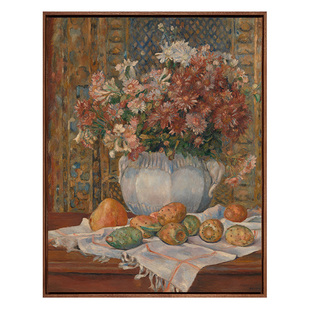 新品 雷诺阿《花和刺梨》版画油画挂画客厅玄关沙发背景墙装饰画