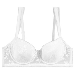 性感内衣女大胸显小软钢圈聚拢防下垂薄款法式白色蕾丝文胸罩套装