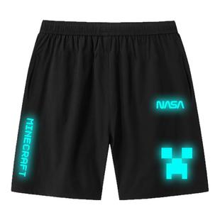 NASA联名我的世界游戏速干短裤子男女儿童装学生荧夜光五分裤中裤
