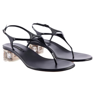 CASADEI/卡桑蒂【26新品】Samurai夹趾凉鞋 水钻粗跟亮面皮革凉鞋