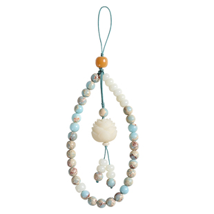 原创白玉菩提莲花手机链高档串珠手机挂件女精致寿山石手机壳挂绳