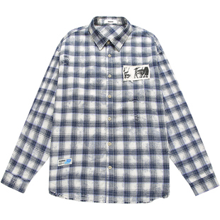 GUUKA潮牌格子长袖衬衫男新款 李宏毅同款青少年复古衬衣外套宽松