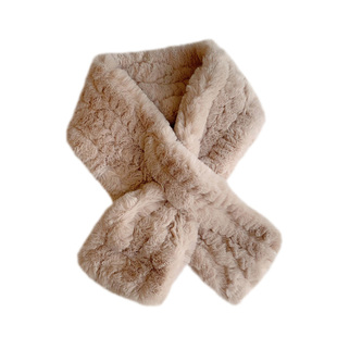 敲软糯韩国新款仿獭兔毛毛绒围巾女冬季百搭加厚保暖交叉毛领围脖